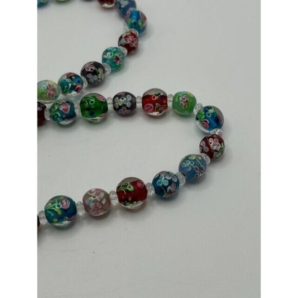 Multicolor Floral Glass Beaded Necklace Toggle Closure 24" - Picture 9 of 12